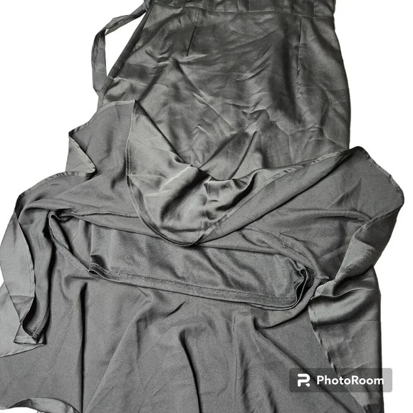 Lulus Black Tie Optional Satin Ruffled Midi Dress - Picture 8 of 12